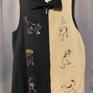 Vintage CJ Banks Black Beige Color Block Dog Sweater Vest 1X